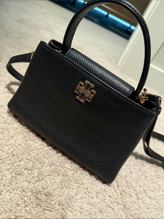 Tory Burch Handbags - Tory Burch Black Pebbled Leather Top-Handle Satchel with Gold Logo
